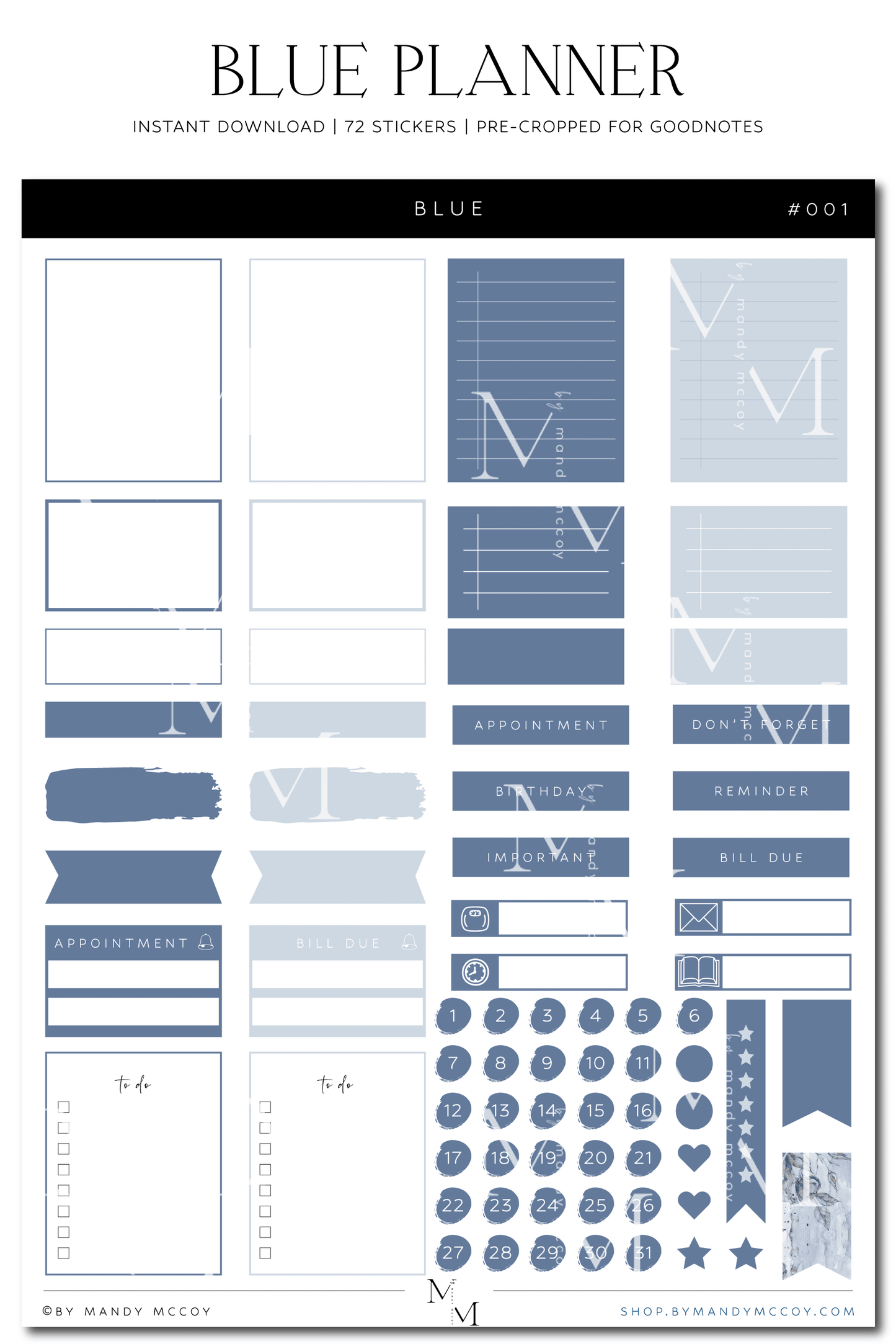 Blue | Pre-Cropped Sticker Sheet for GoodNotes