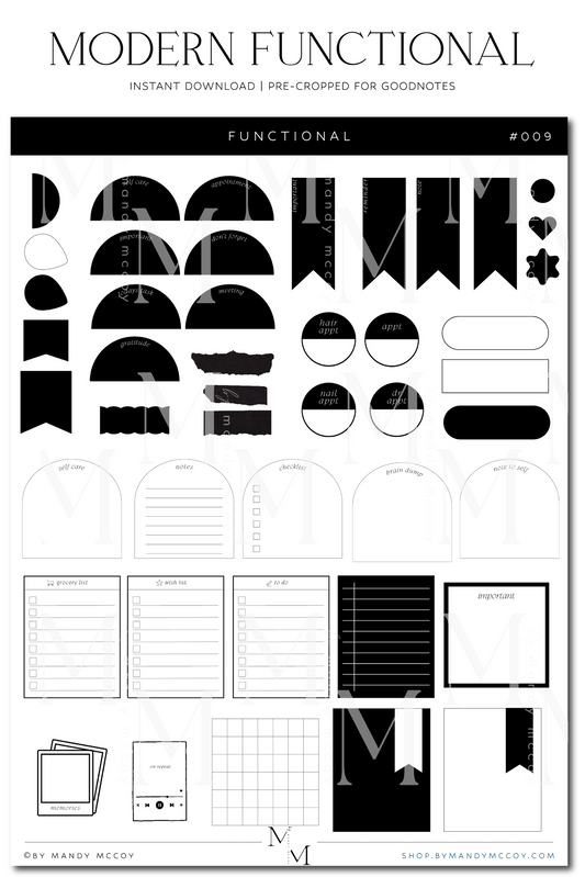 Modern Functional Stickers | Pre-Cropped Sticker Sheet for GoodNotes