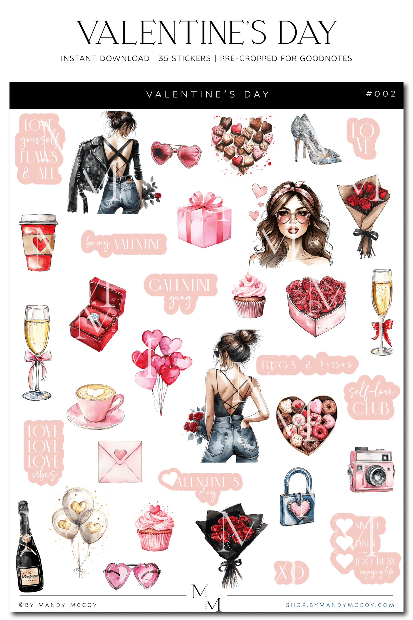 Valentine's Day | Pre-Cropped Sticker Sheet for GoodNotes