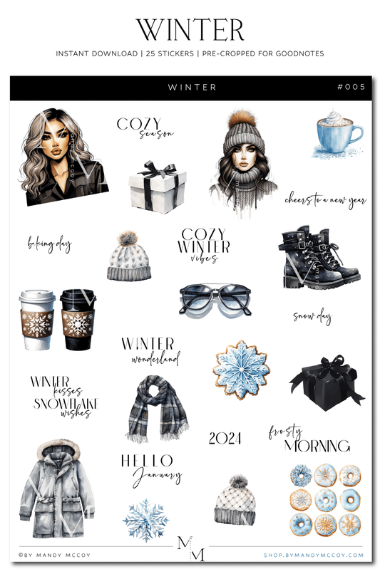 Winter | Pre-Cropped Sticker Sheet for GoodNotes